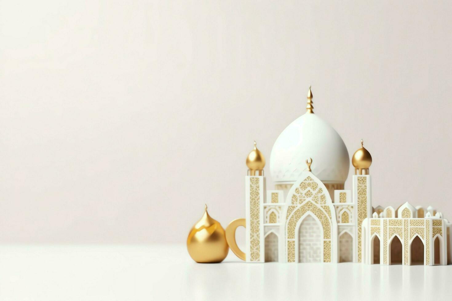 Eid mubarak and ramadan kareem greetings with copy space. Eid al fitr islamic lantern and mosque concept by AI Generated photo
