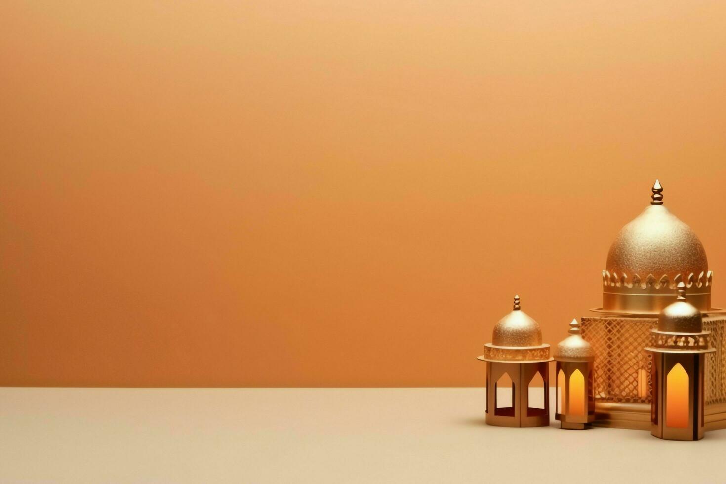 Eid mubarak and ramadan kareem greetings with copy space. Eid al fitr islamic lantern and mosque concept by AI Generated photo