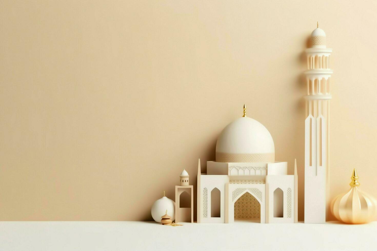 Eid mubarak and ramadan kareem greetings with copy space. Eid al fitr islamic lantern and mosque concept by AI Generated photo
