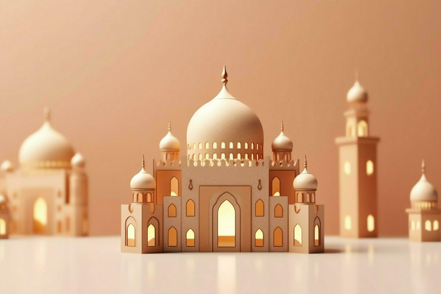 Eid mubarak and ramadan kareem greetings with copy space. Eid al fitr islamic lantern and mosque concept by AI Generated photo