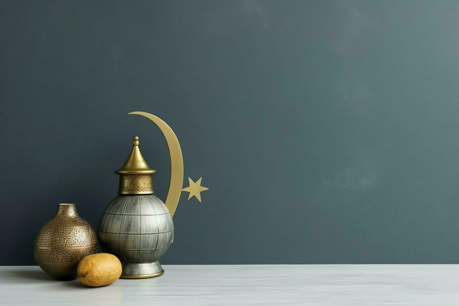 Eid mubarak and ramadan kareem greetings with copy space. Eid al fitr islamic lantern and mosque concept by AI Generated photo