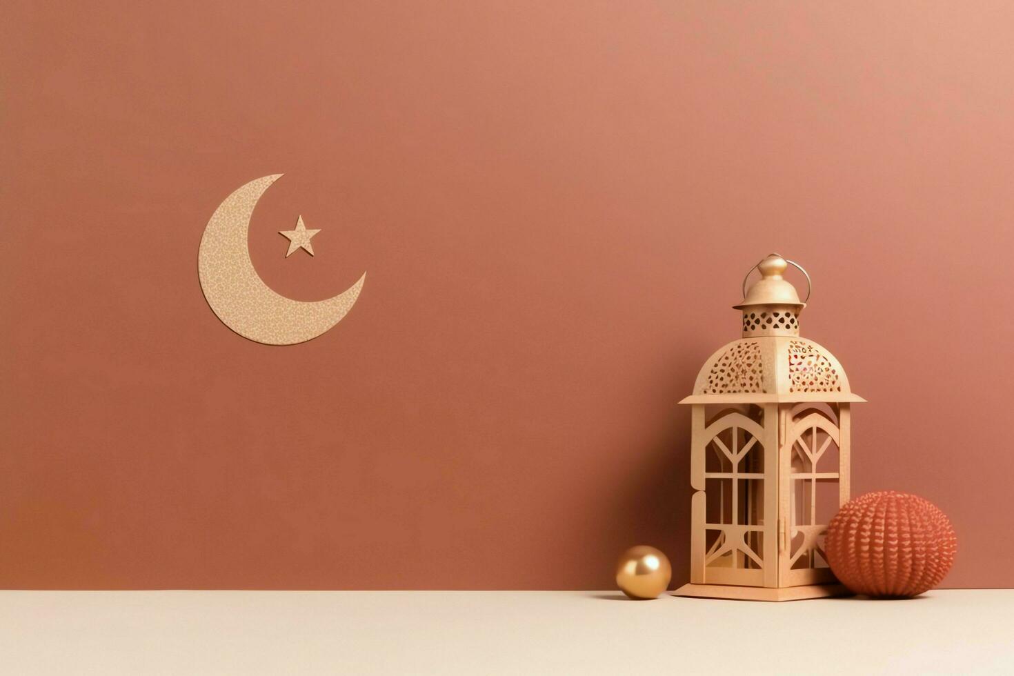Eid mubarak and ramadan kareem greetings with copy space. Eid al fitr islamic lantern and mosque concept by AI Generated photo