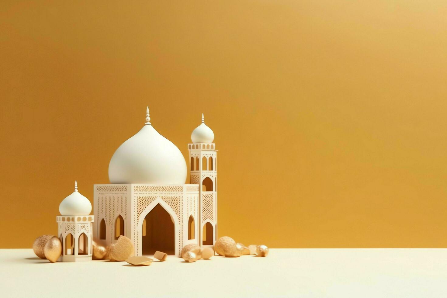 Eid mubarak and ramadan kareem greetings with copy space. Eid al fitr islamic lantern and mosque concept by AI Generated photo