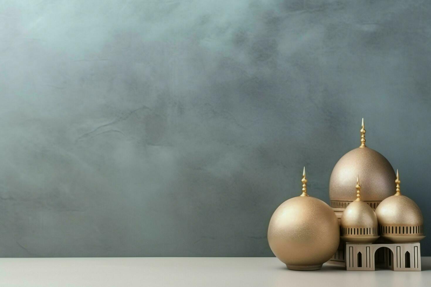 Eid mubarak and ramadan kareem greetings with copy space. Eid al fitr islamic lantern and mosque concept by AI Generated photo