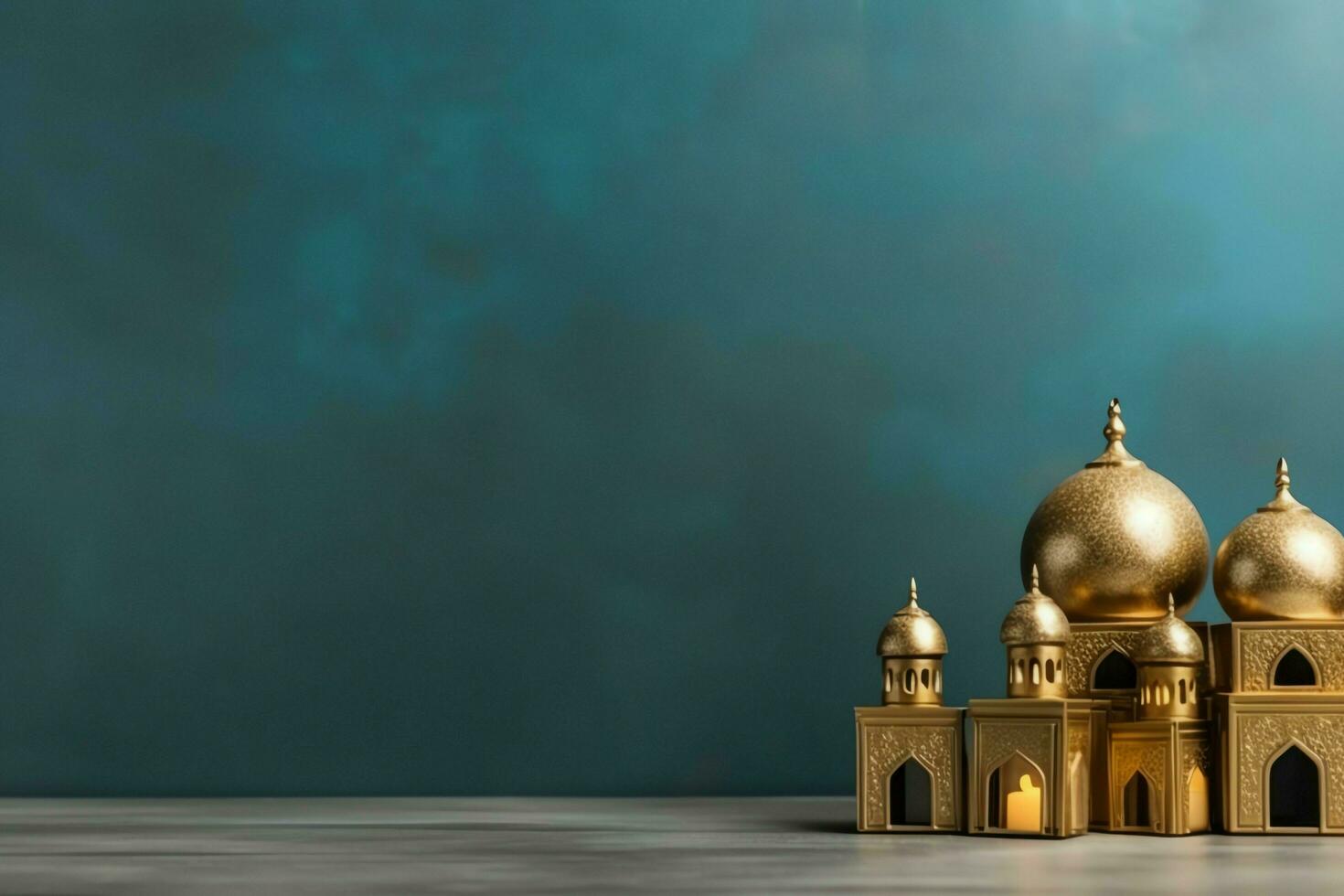 Eid mubarak and ramadan kareem greetings with copy space. Eid al fitr islamic lantern and mosque concept by AI Generated photo
