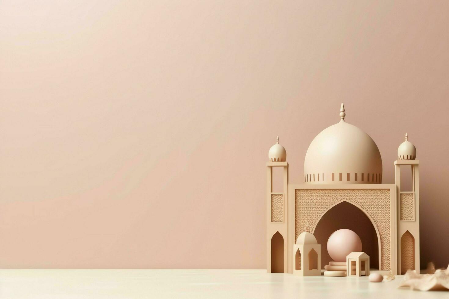 Eid mubarak and ramadan kareem greetings with copy space. Eid al fitr islamic lantern and mosque concept by AI Generated photo