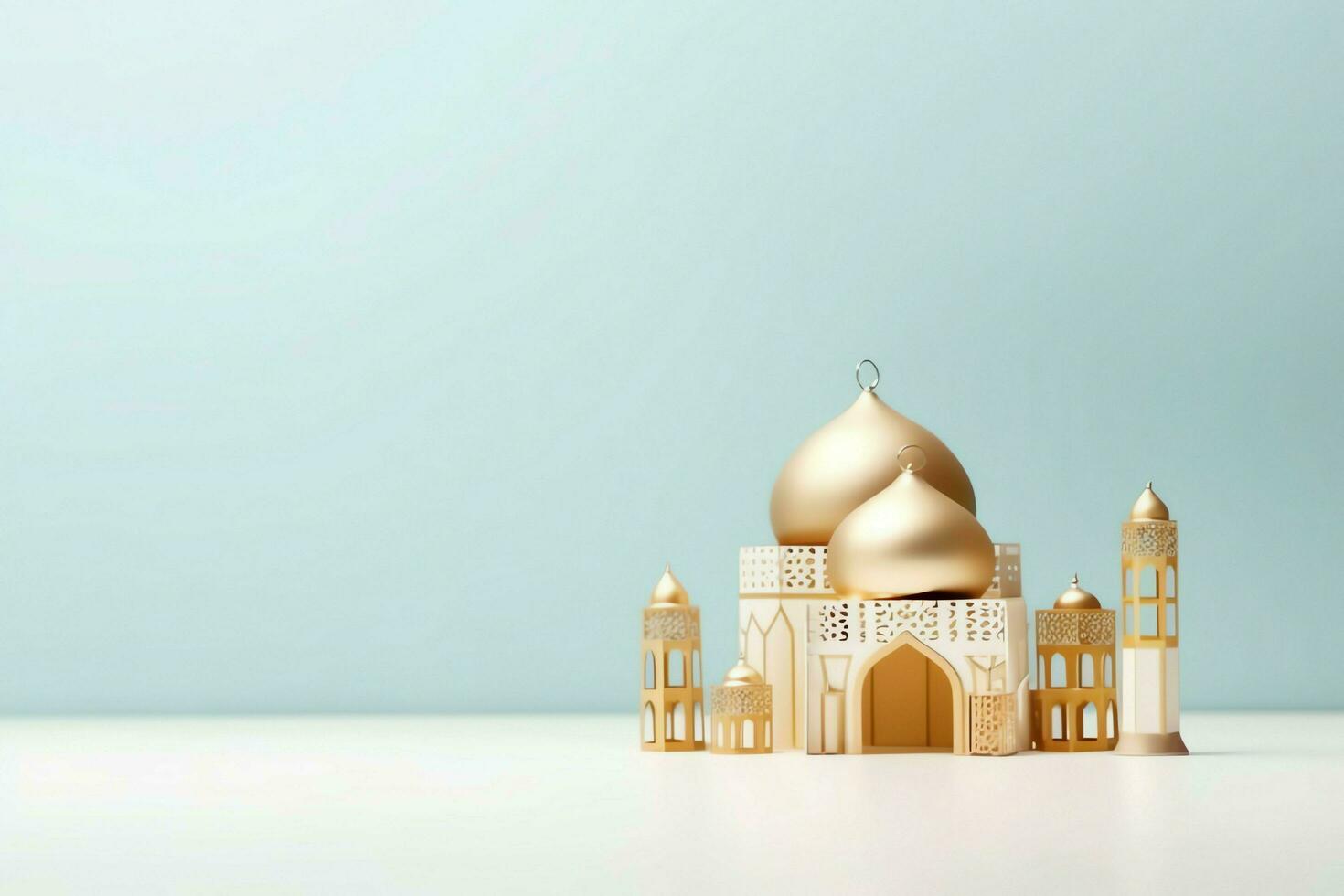 Eid mubarak and ramadan kareem greetings with copy space. Eid al fitr islamic lantern and mosque concept by AI Generated photo