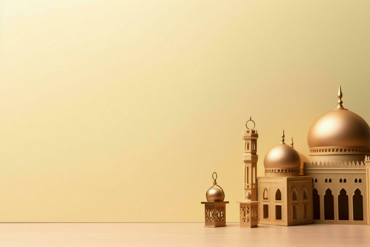 Eid mubarak and ramadan kareem greetings with copy space. Eid al fitr islamic lantern and mosque concept by AI Generated photo