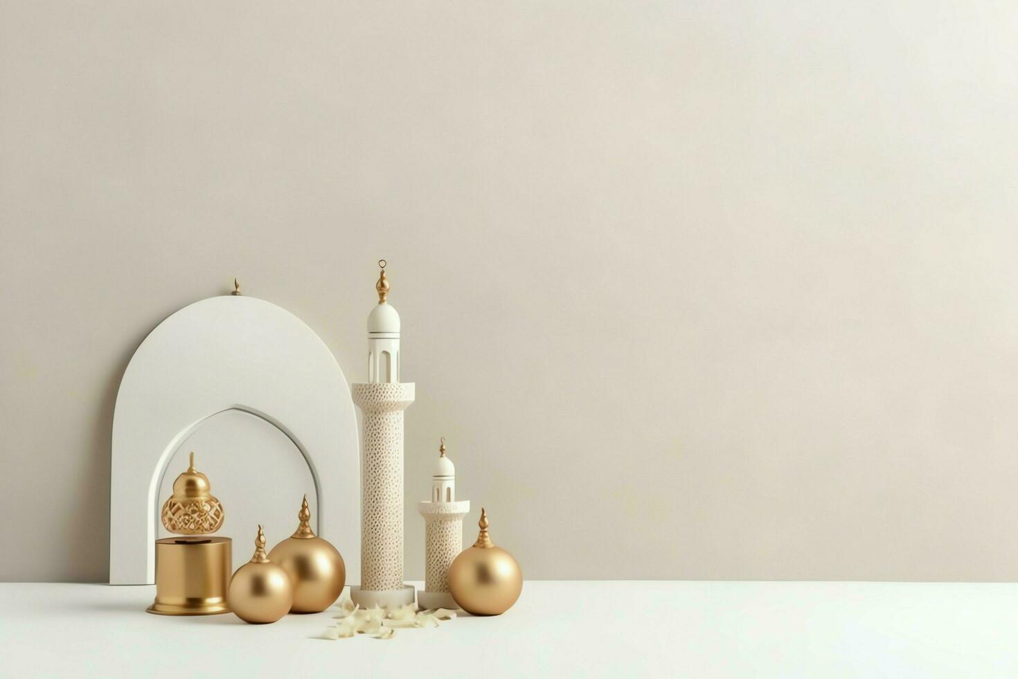 Eid mubarak and ramadan kareem greetings with copy space. Eid al fitr islamic lantern and mosque concept by AI Generated photo