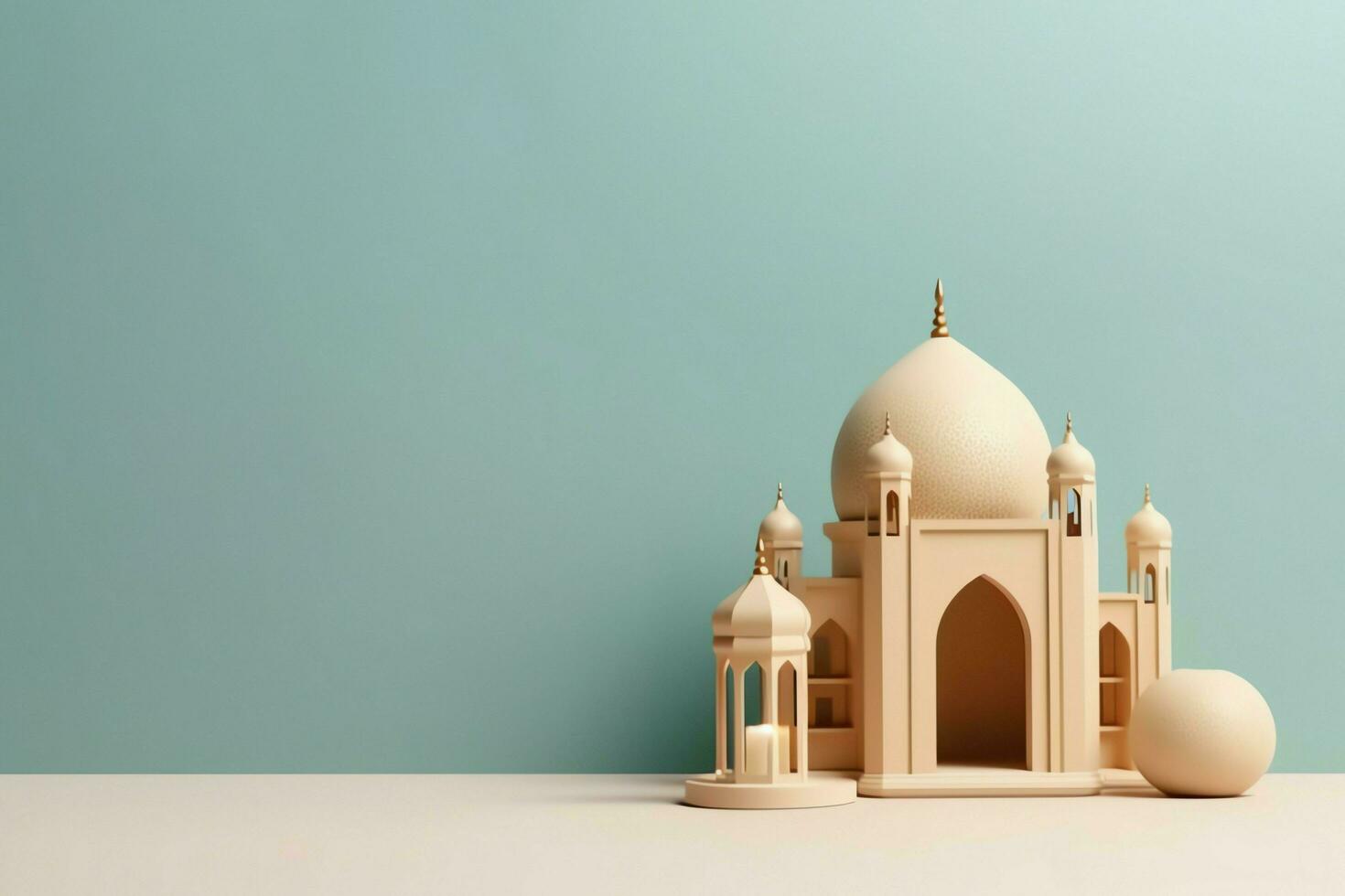Eid mubarak and ramadan kareem greetings with copy space. Eid al fitr islamic lantern and mosque concept by AI Generated photo