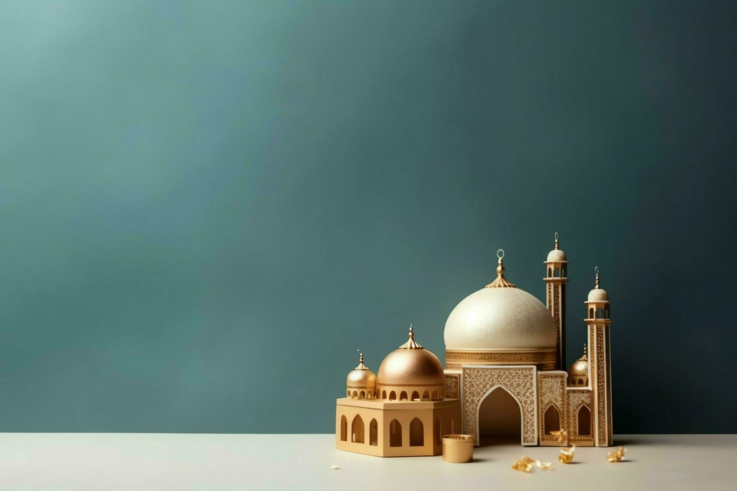 Eid mubarak and ramadan kareem greetings with copy space. Eid al fitr islamic lantern and mosque concept by AI Generated photo