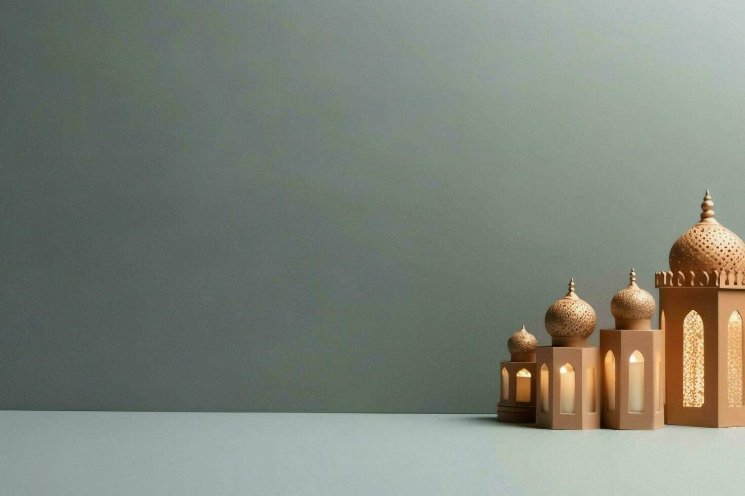 Eid mubarak and ramadan kareem greetings with copy space. Eid al fitr islamic lantern and mosque concept by AI Generated photo