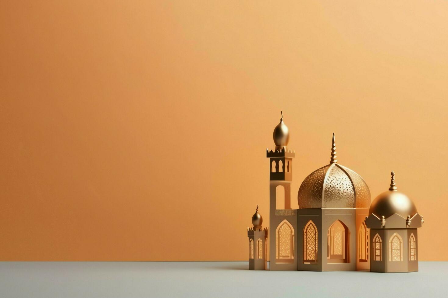 Eid mubarak and ramadan kareem greetings with copy space. Eid al fitr islamic lantern and mosque concept by AI Generated photo