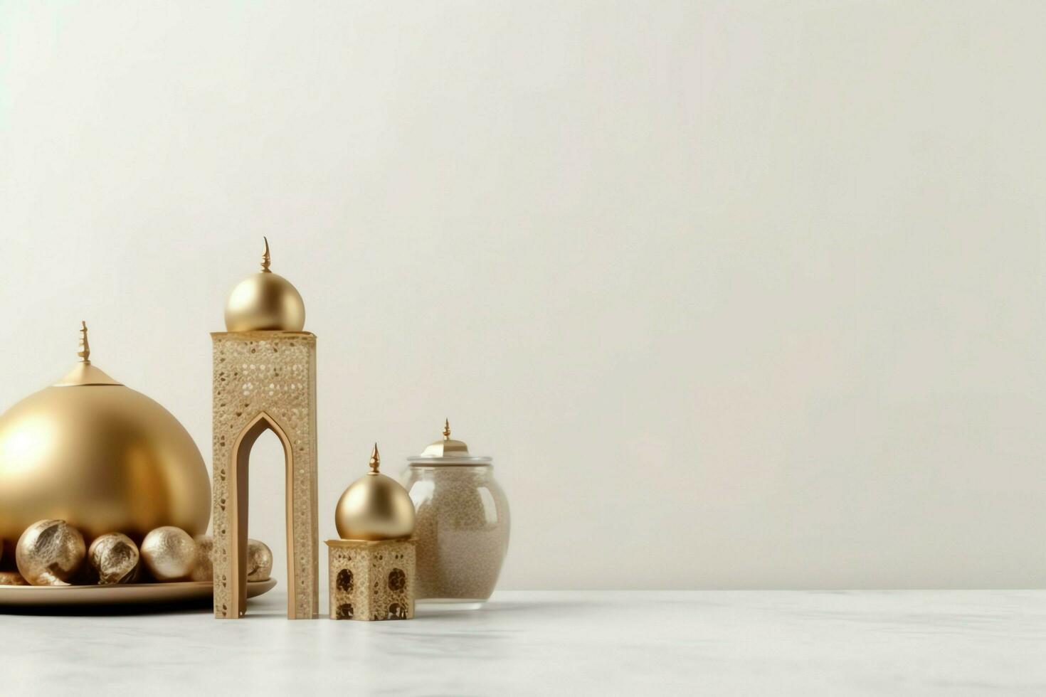 Eid mubarak and ramadan kareem greetings with copy space. Eid al fitr islamic lantern and mosque concept by AI Generated photo