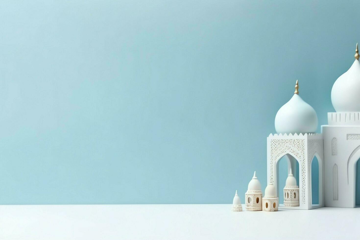 Eid mubarak and ramadan kareem greetings with copy space. Eid al fitr islamic lantern and mosque concept by AI Generated photo