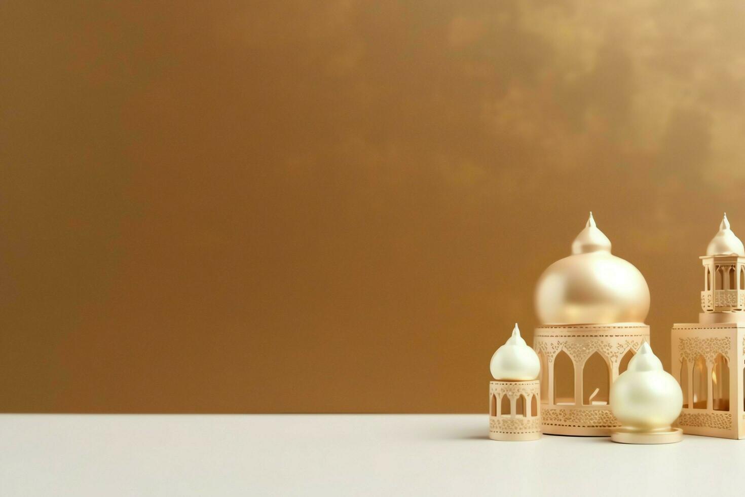 Eid mubarak and ramadan kareem greetings with copy space. Eid al fitr islamic lantern and mosque concept by AI Generated photo