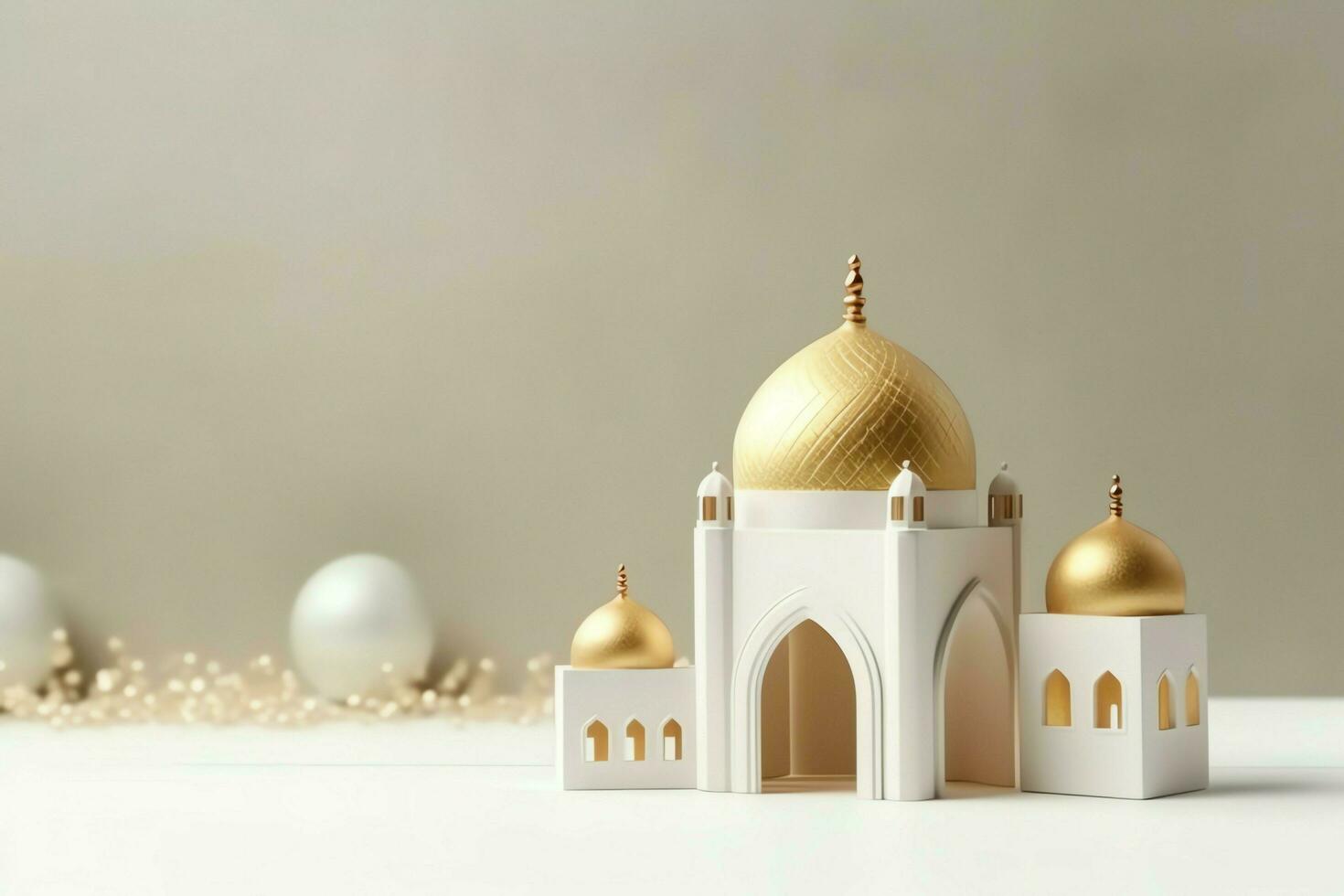 Eid mubarak and ramadan kareem greetings with copy space. Eid al fitr islamic lantern and mosque concept by AI Generated photo