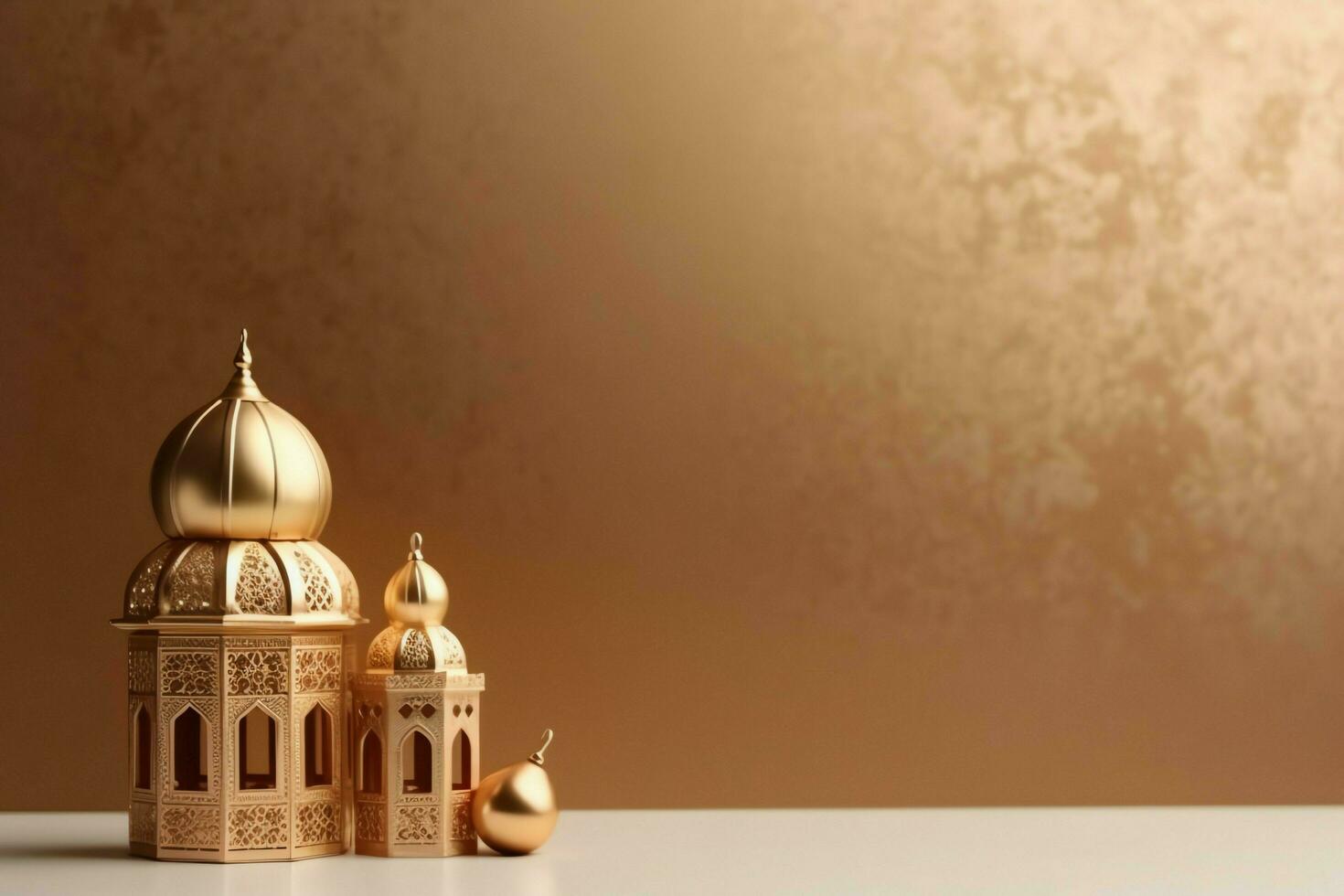 Eid mubarak and ramadan kareem greetings with copy space. Eid al fitr islamic lantern and mosque concept by AI Generated photo