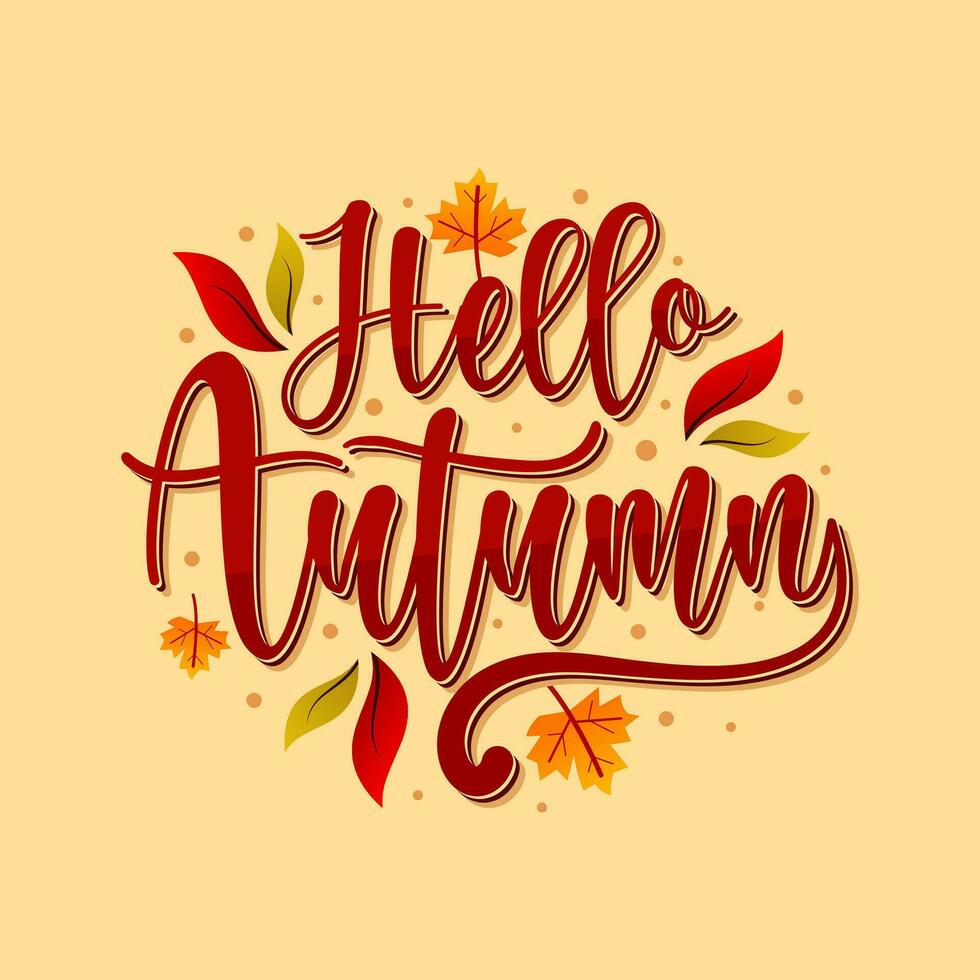 Hello autumn lettering with drawn leaves and flowers vector
