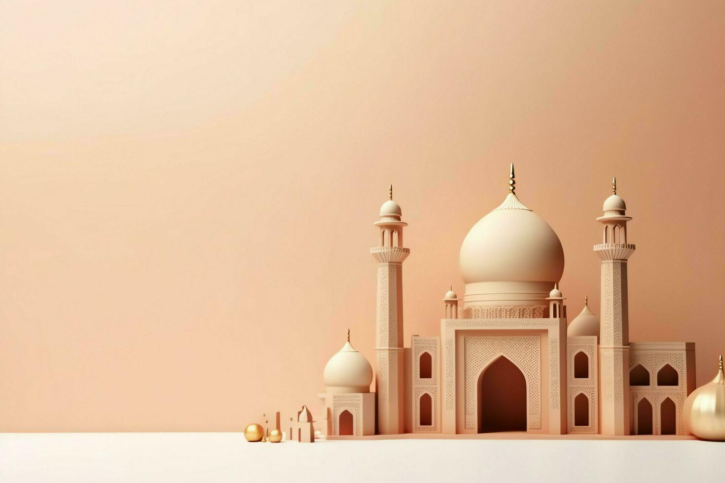 Eid mubarak and ramadan kareem greetings with copy space. Eid al fitr islamic lantern and mosque concept by AI Generated photo
