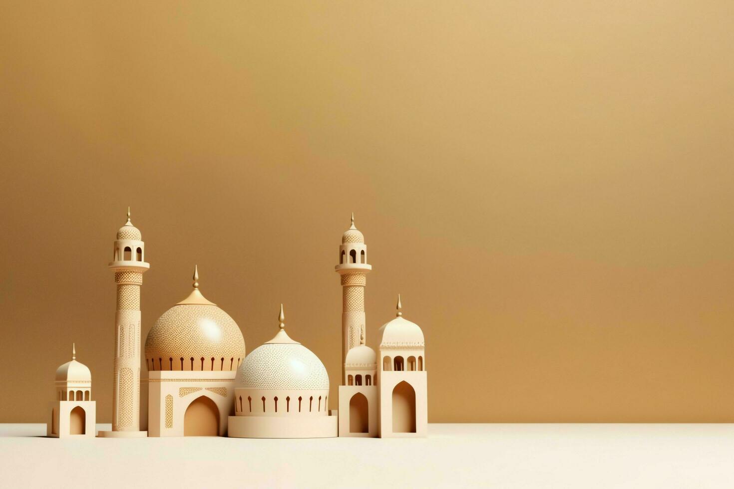 Eid mubarak and ramadan kareem greetings with copy space. Eid al fitr islamic lantern and mosque concept by AI Generated photo