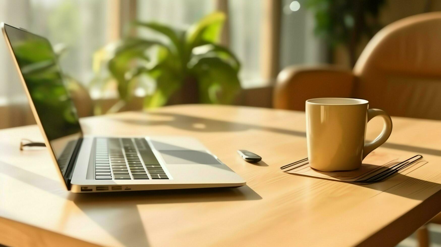 Music or podcast background with electronic devices, headphones, coffee and laptop on office desk concept by AI Generated photo
