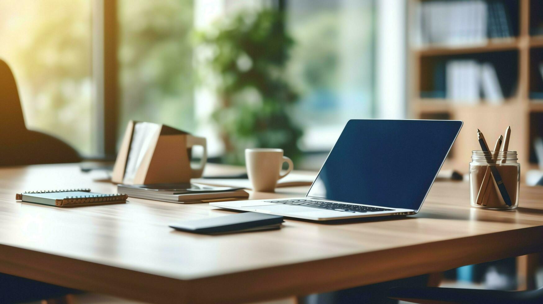 Music or podcast background with electronic devices, headphones, coffee and laptop on office desk concept by AI Generated photo