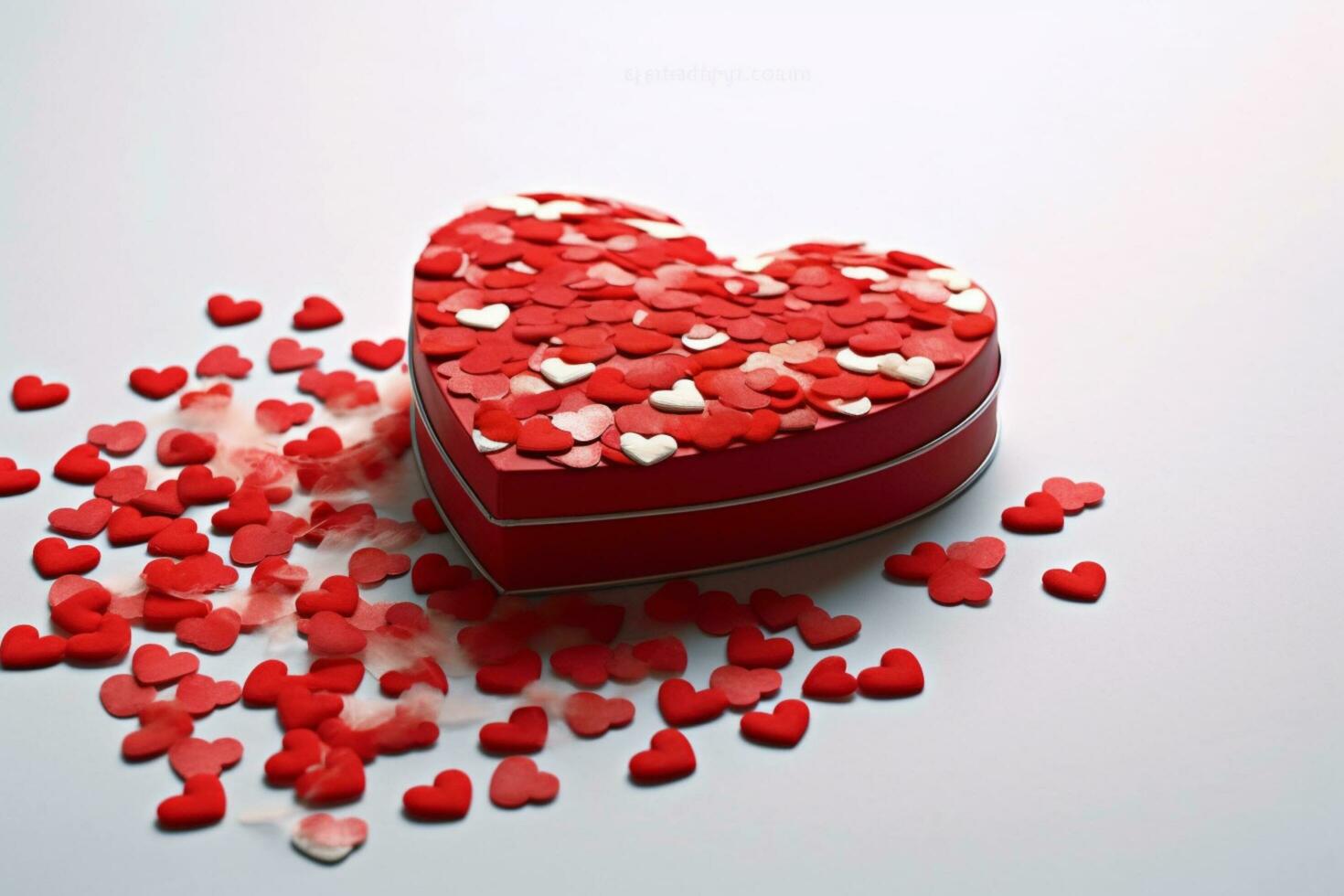 Beautiful valentine day background with gift box, ribbon, red hearts, presents, roses and copy space concept by AI Generated photo