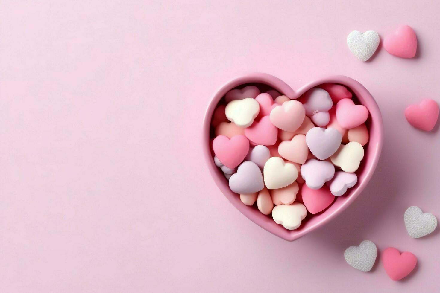 Beautiful valentine day background with gift box, ribbon, red hearts, presents, roses and copy space concept by AI Generated photo