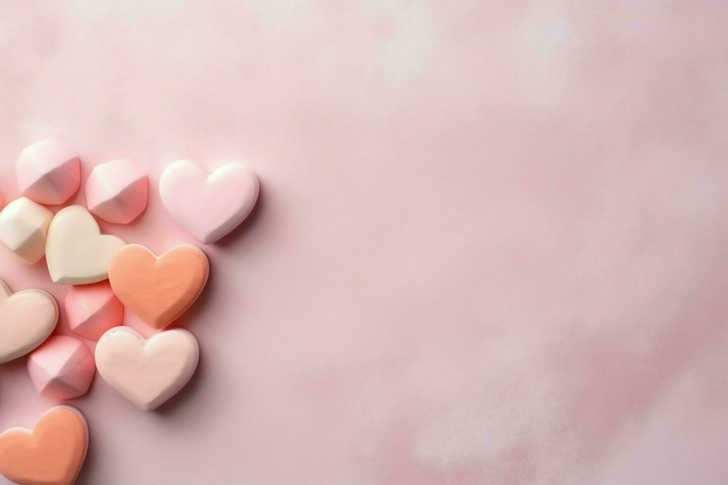 Beautiful valentine day background with gift box, ribbon, red hearts, presents, roses and copy space concept by AI Generated photo