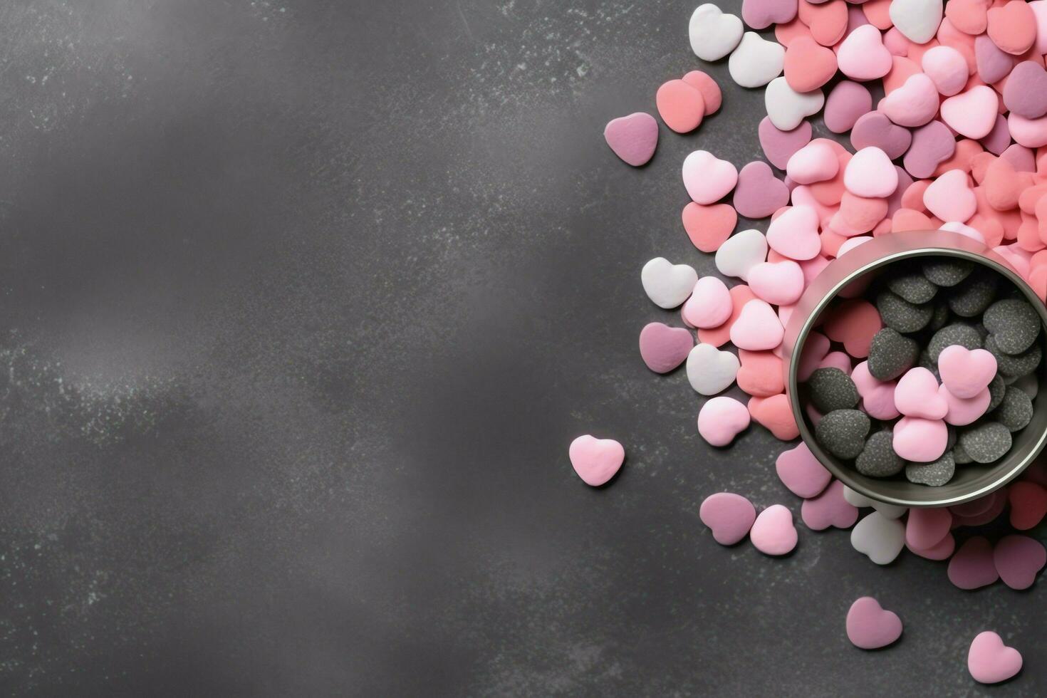 Beautiful valentine day background with gift box, ribbon, red hearts, presents, roses and copy space concept by AI Generated photo