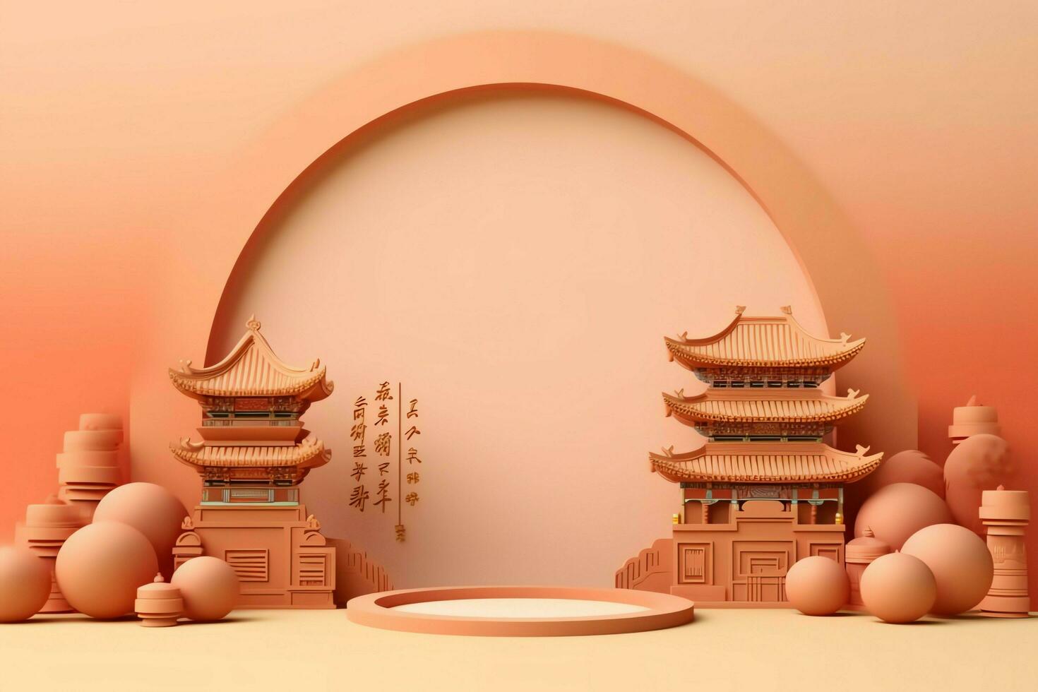 Chinese new year background with traditional lanterns, sakura flowers and copy space. Lunar new year concept by AI Generated photo