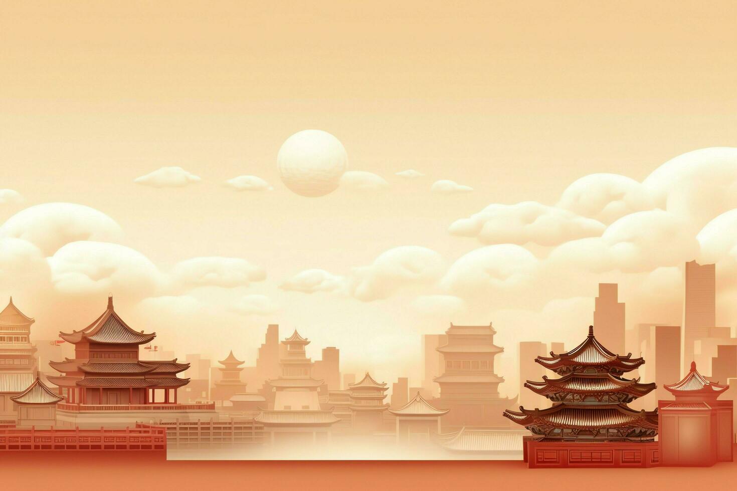 Chinese new year background with traditional lanterns, sakura flowers and copy space. Lunar new year concept by AI Generated photo