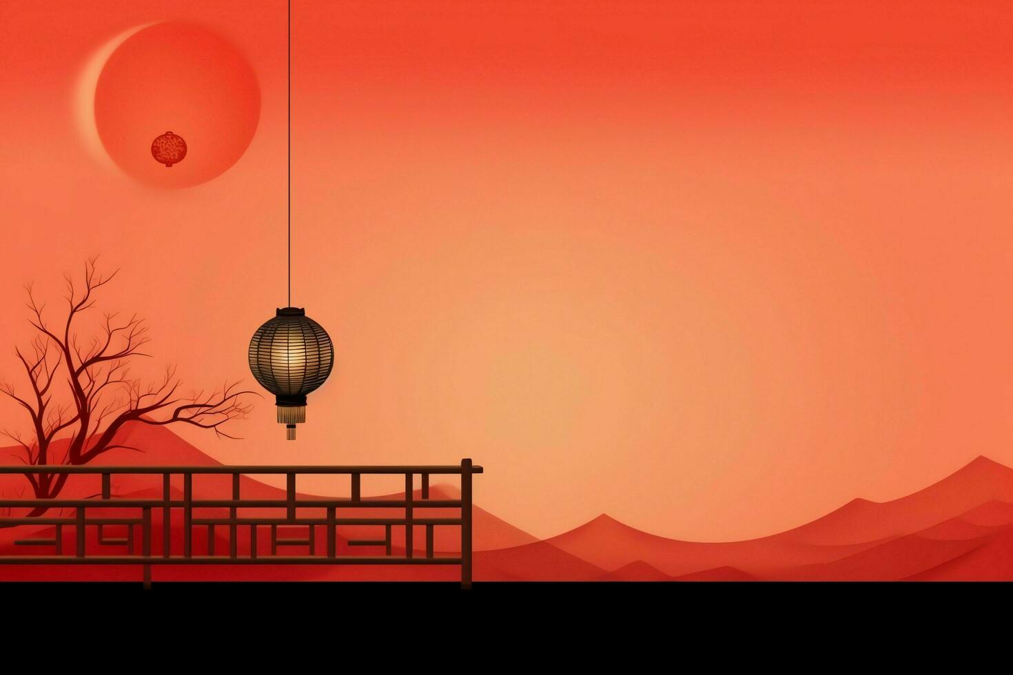 Chinese new year background with traditional lanterns, sakura flowers and copy space. Lunar new year concept by AI Generated photo