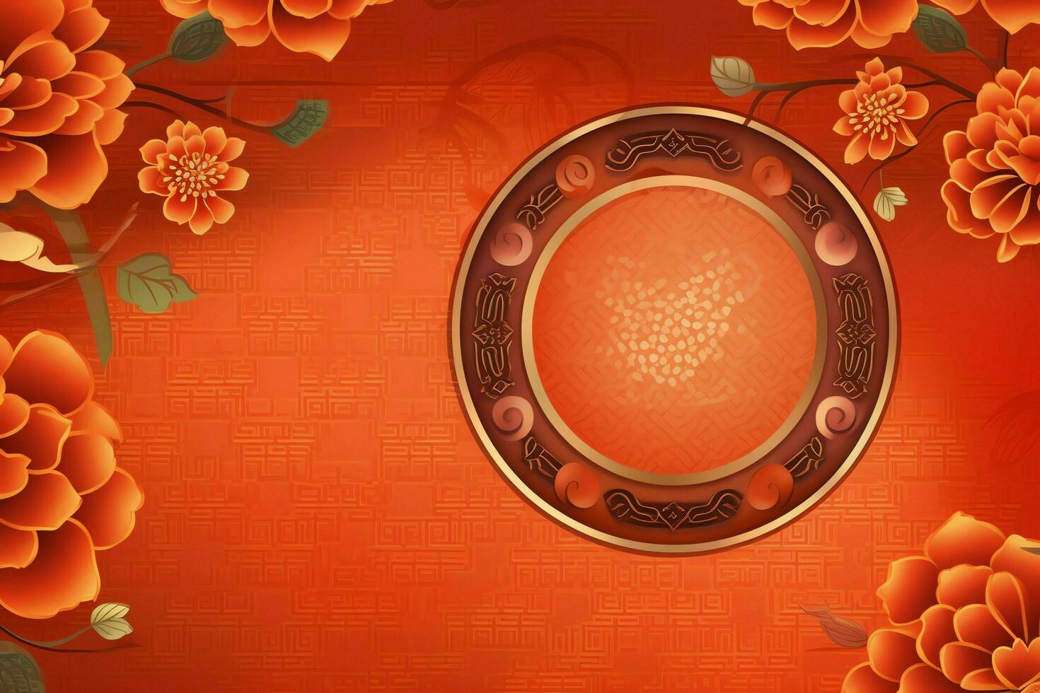 Chinese new year background with traditional lanterns, sakura flowers and copy space. Lunar new year concept by AI Generated photo