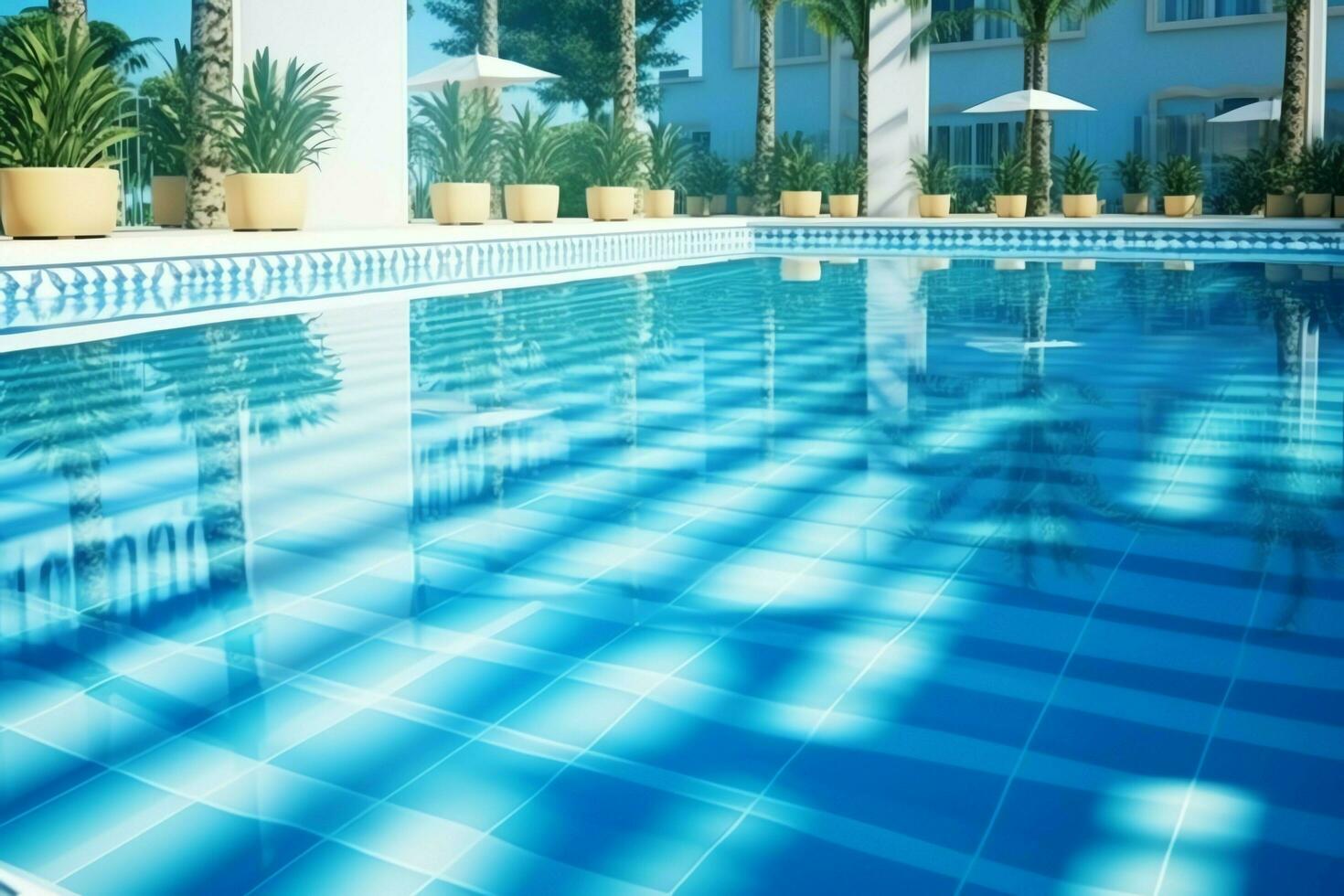 hermosa al aire libre nadando piscina en lujo hotel recurso con azul cielo para ocio relajarse y fiesta concepto por ai generado foto