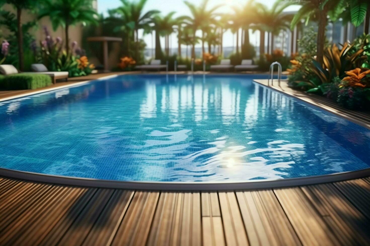 Beautiful outdoor swimming pool in luxury hotel resort with blue sky for leisure relax and holiday concept  by AI Generated photo