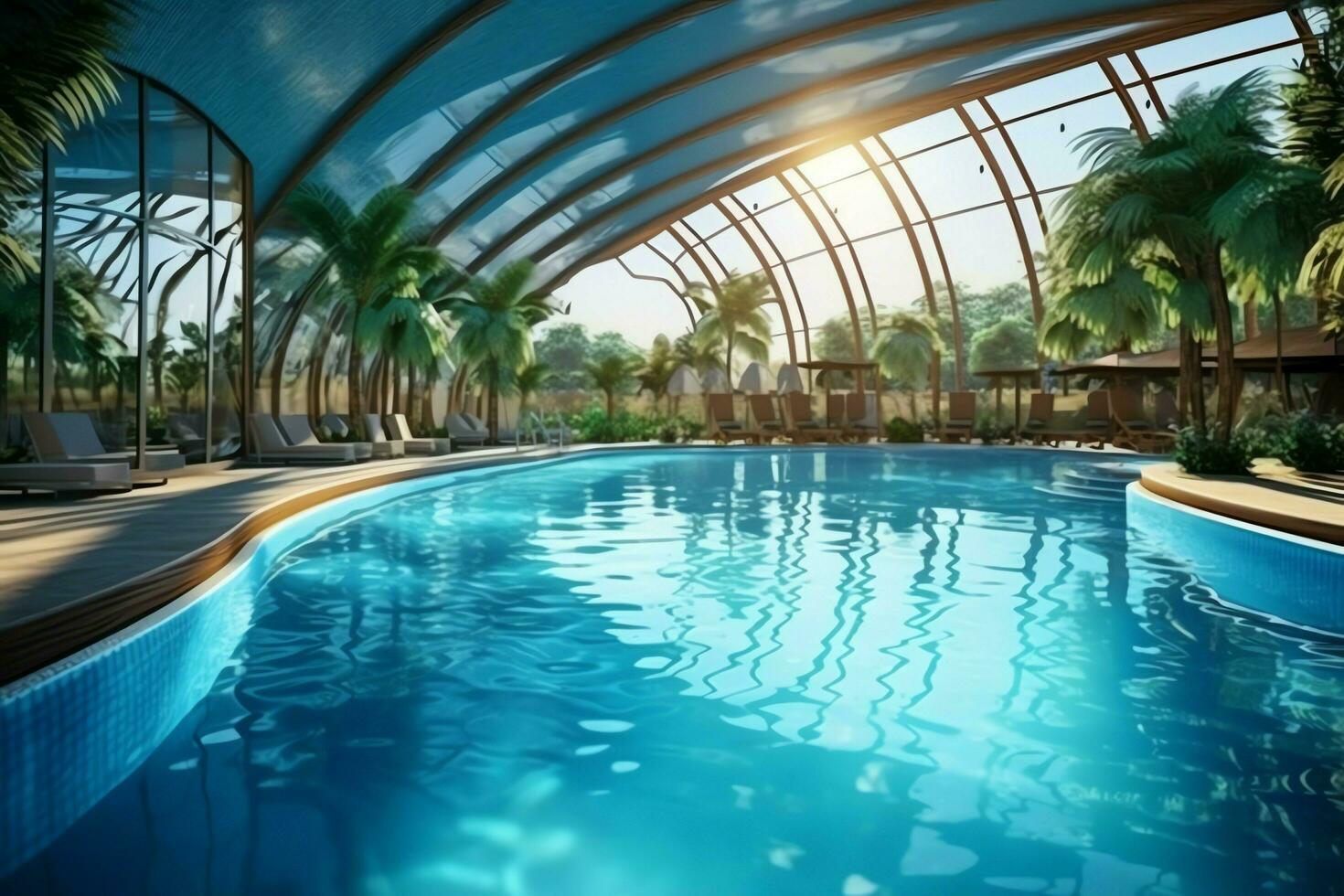 Beautiful outdoor swimming pool in luxury hotel resort with blue sky for leisure relax and holiday concept  by AI Generated photo