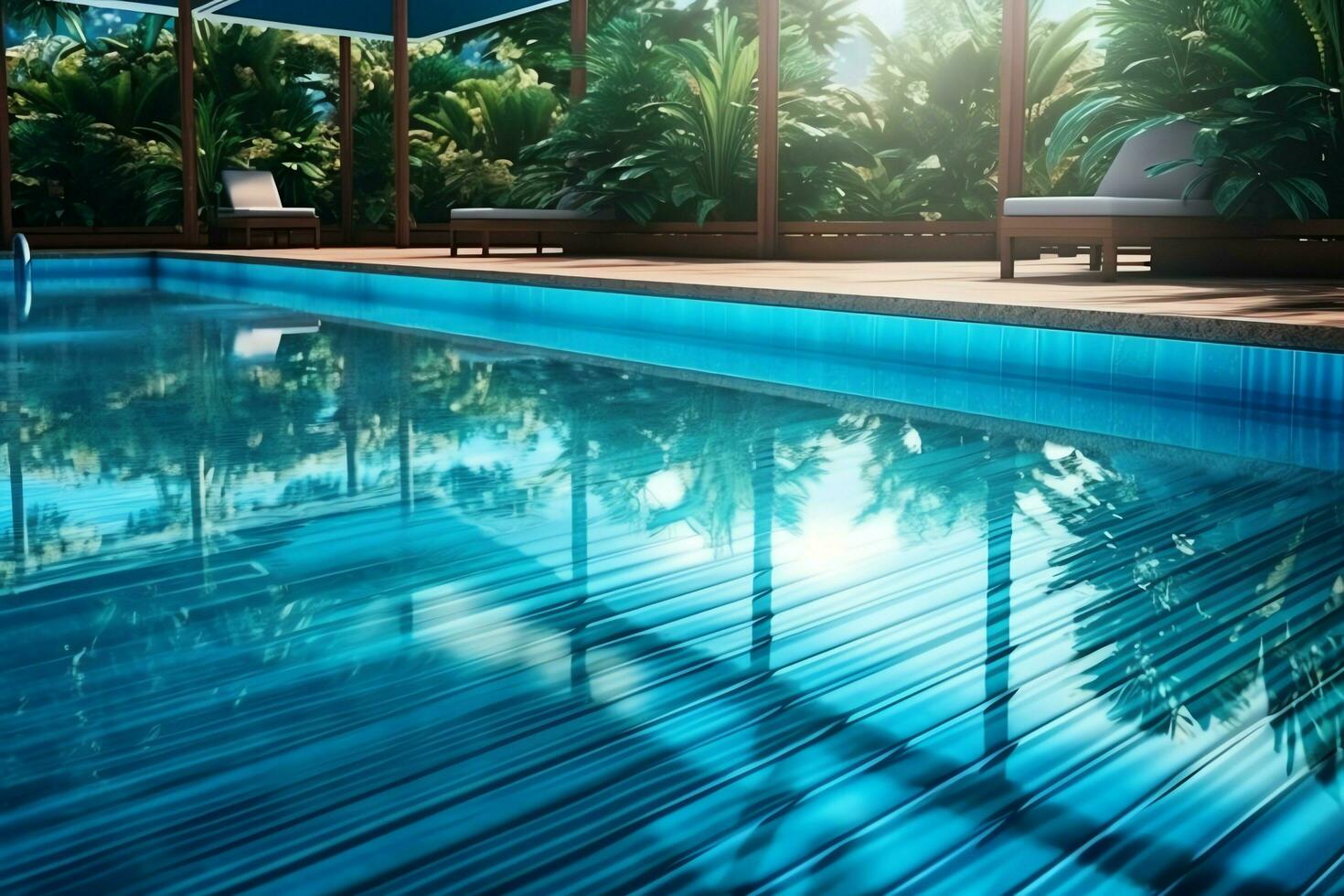 Beautiful outdoor swimming pool in luxury hotel resort with blue sky for leisure relax and holiday concept  by AI Generated photo