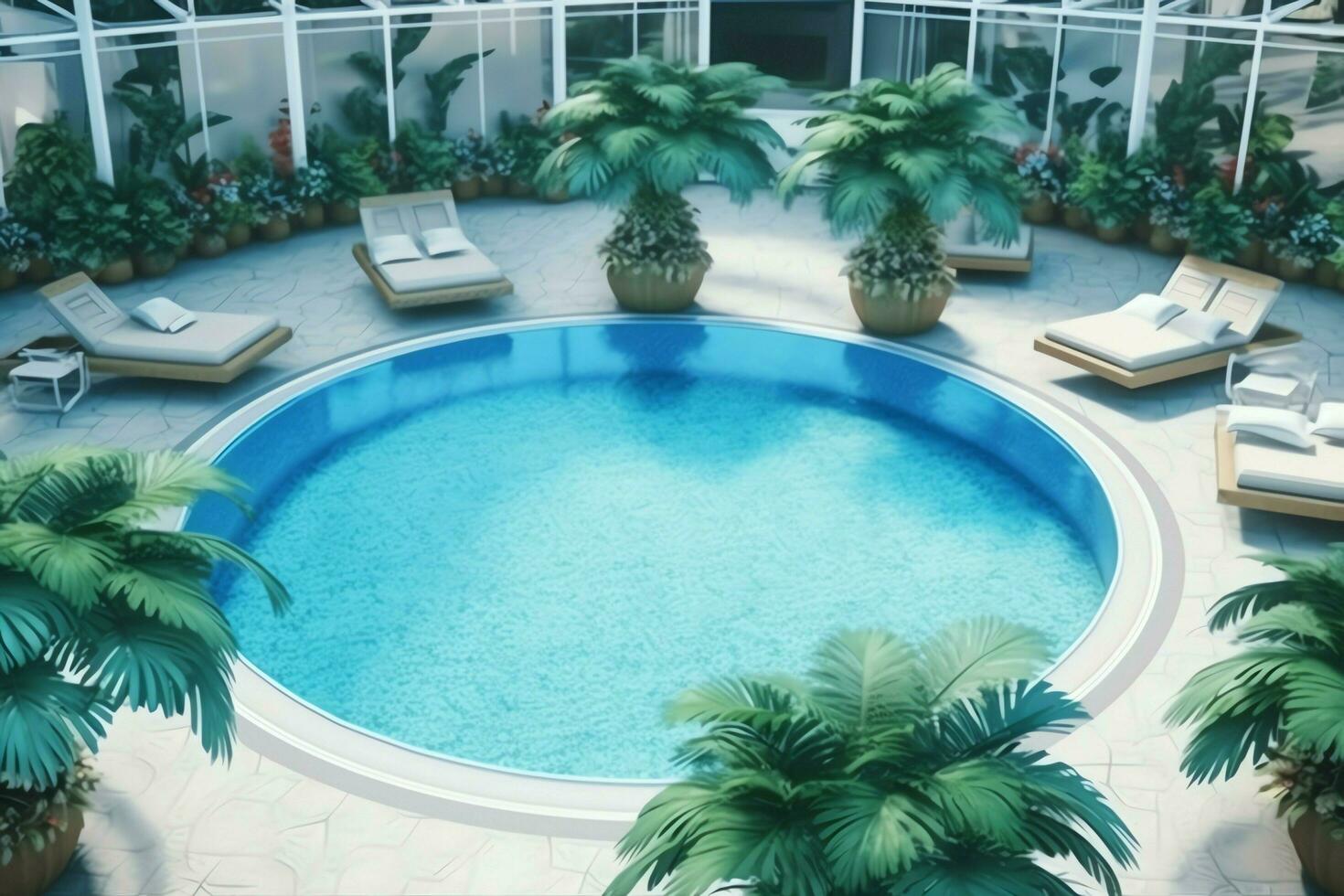 Beautiful outdoor swimming pool in luxury hotel resort with blue sky for leisure relax and holiday concept  by AI Generated photo
