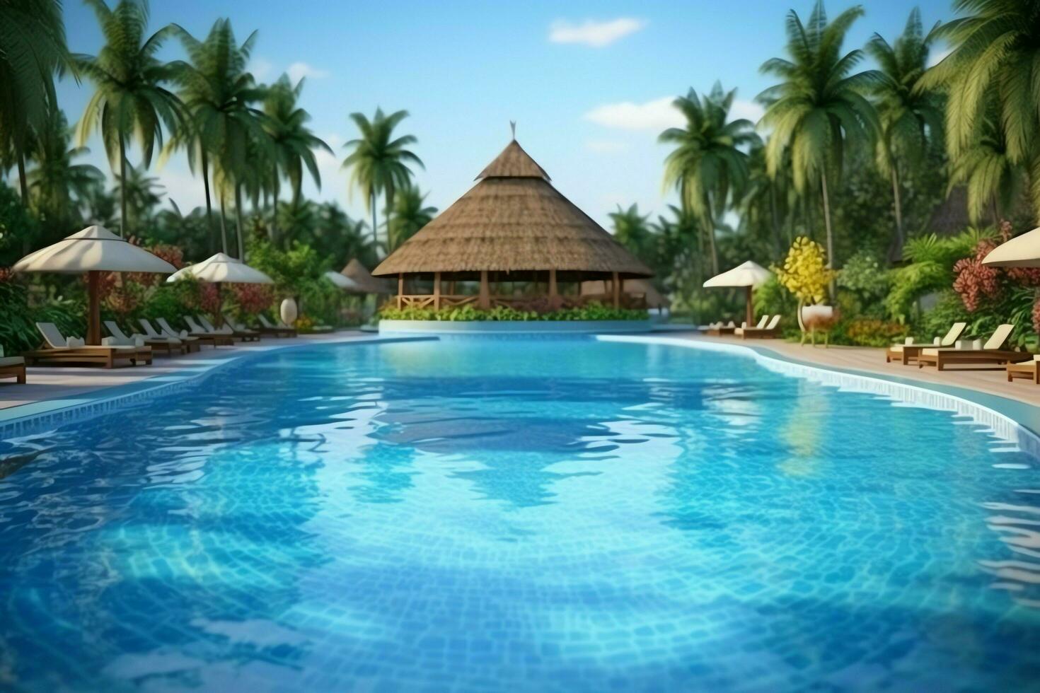 Beautiful outdoor swimming pool in luxury hotel resort with blue sky for leisure relax and holiday concept  by AI Generated photo