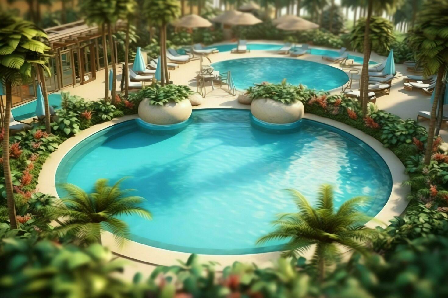 Beautiful outdoor swimming pool in luxury hotel resort with blue sky for leisure relax and holiday concept  by AI Generated photo