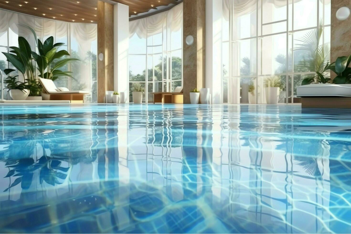 hermosa al aire libre nadando piscina en lujo hotel recurso con azul cielo para ocio relajarse y fiesta concepto por ai generado foto