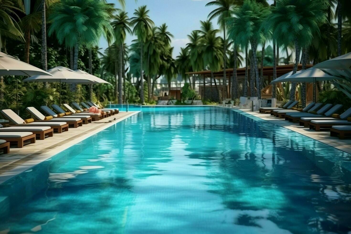 hermosa al aire libre nadando piscina en lujo hotel recurso con azul cielo para ocio relajarse y fiesta concepto por ai generado foto