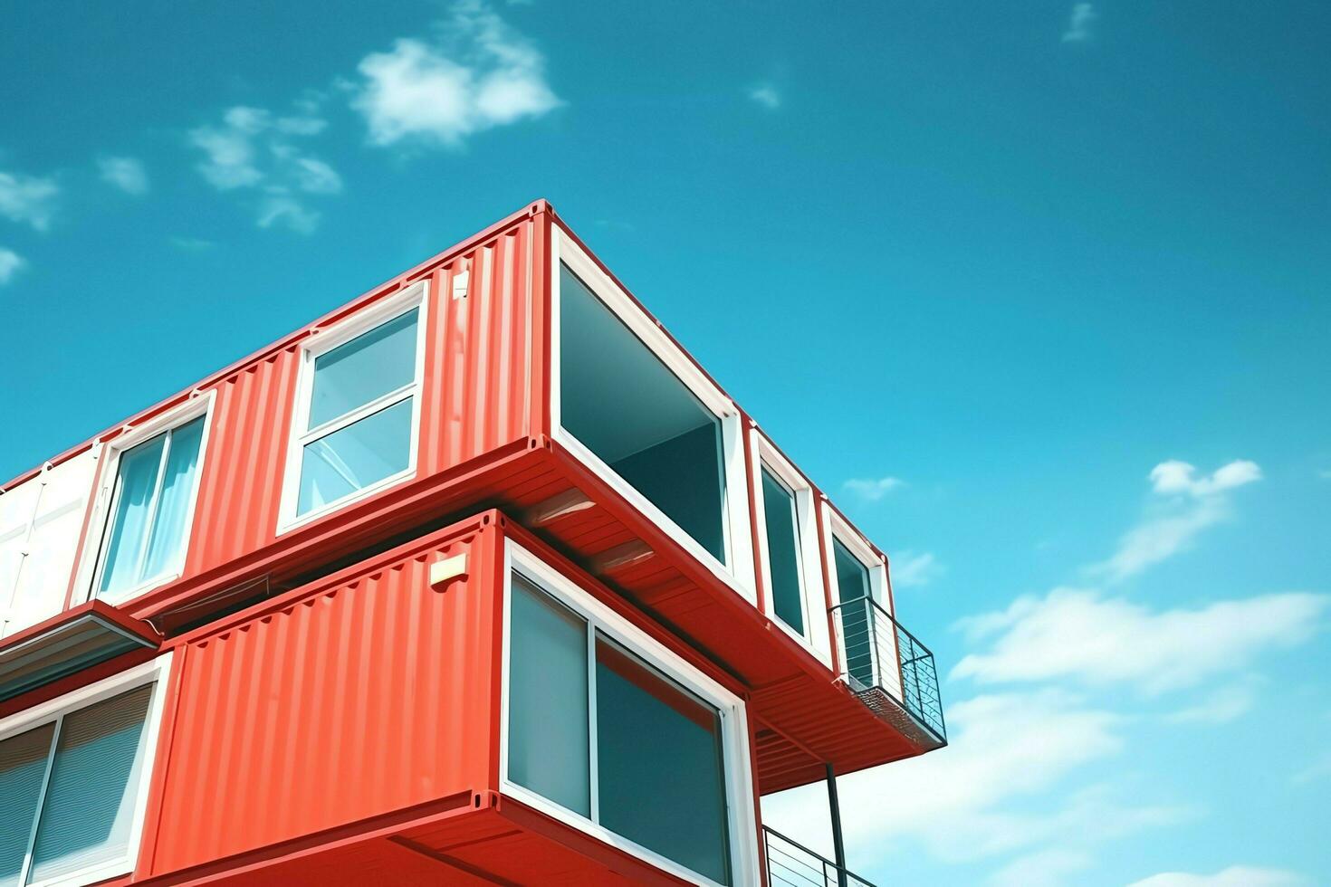 A container home building on a plot of land. 2 storey modern container house, cafe or restaurant concept by AI Generated photo
