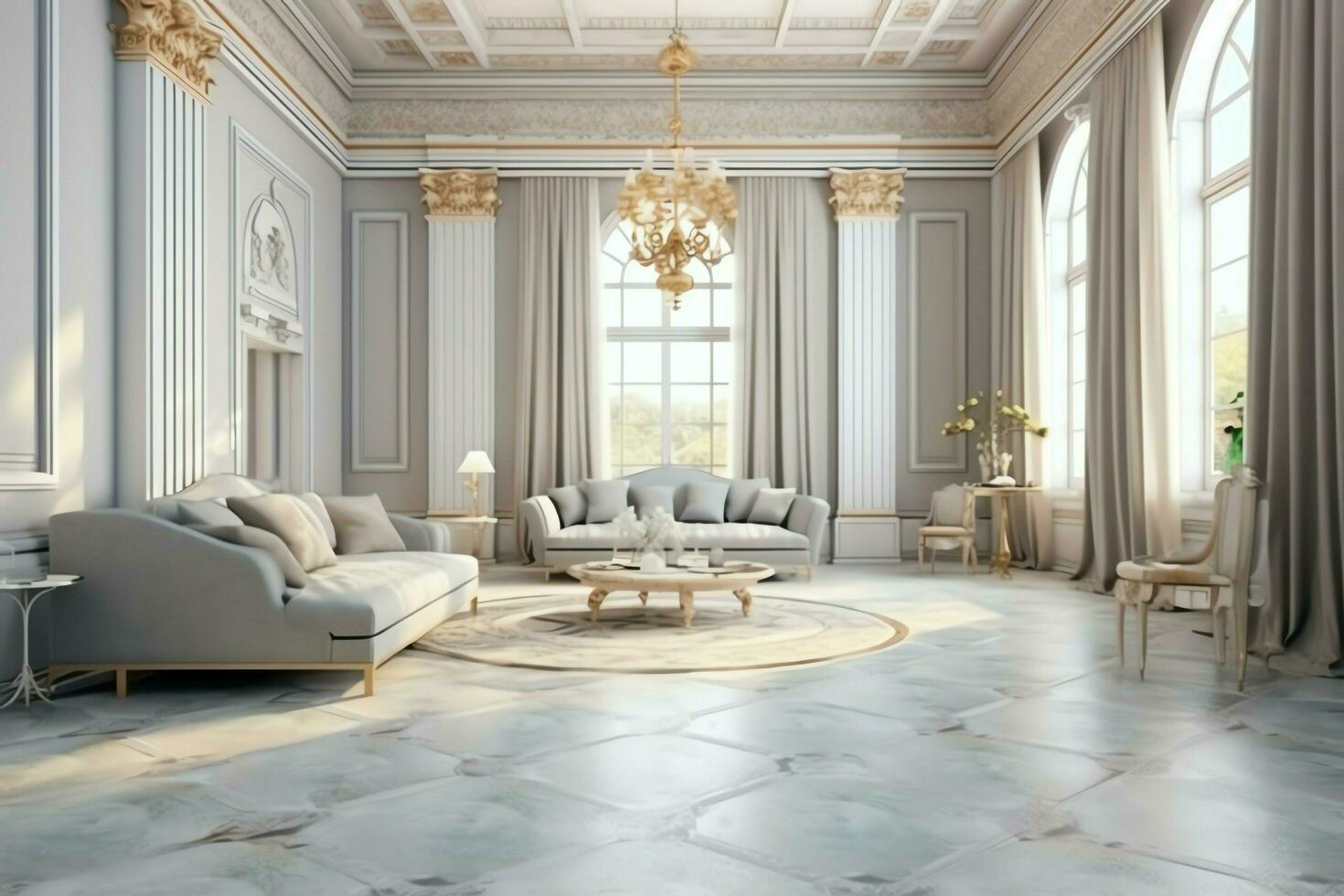 Very luxurious room and large with walls decorated with moroccan mosaic. Room in traditional islamic concept by AI Generated photo