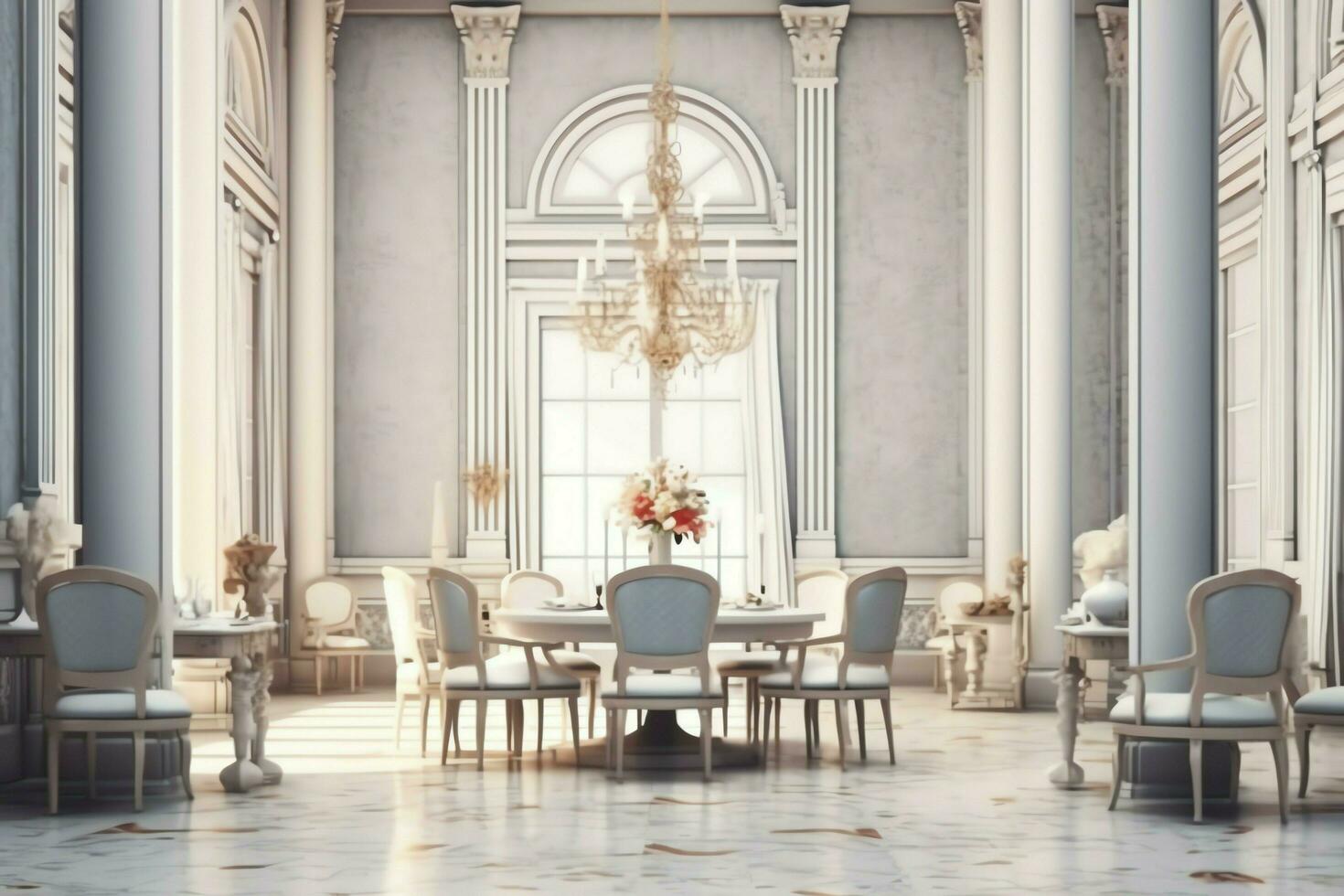 Very luxurious room and large with walls decorated with moroccan mosaic. Room in traditional islamic concept by AI Generated photo