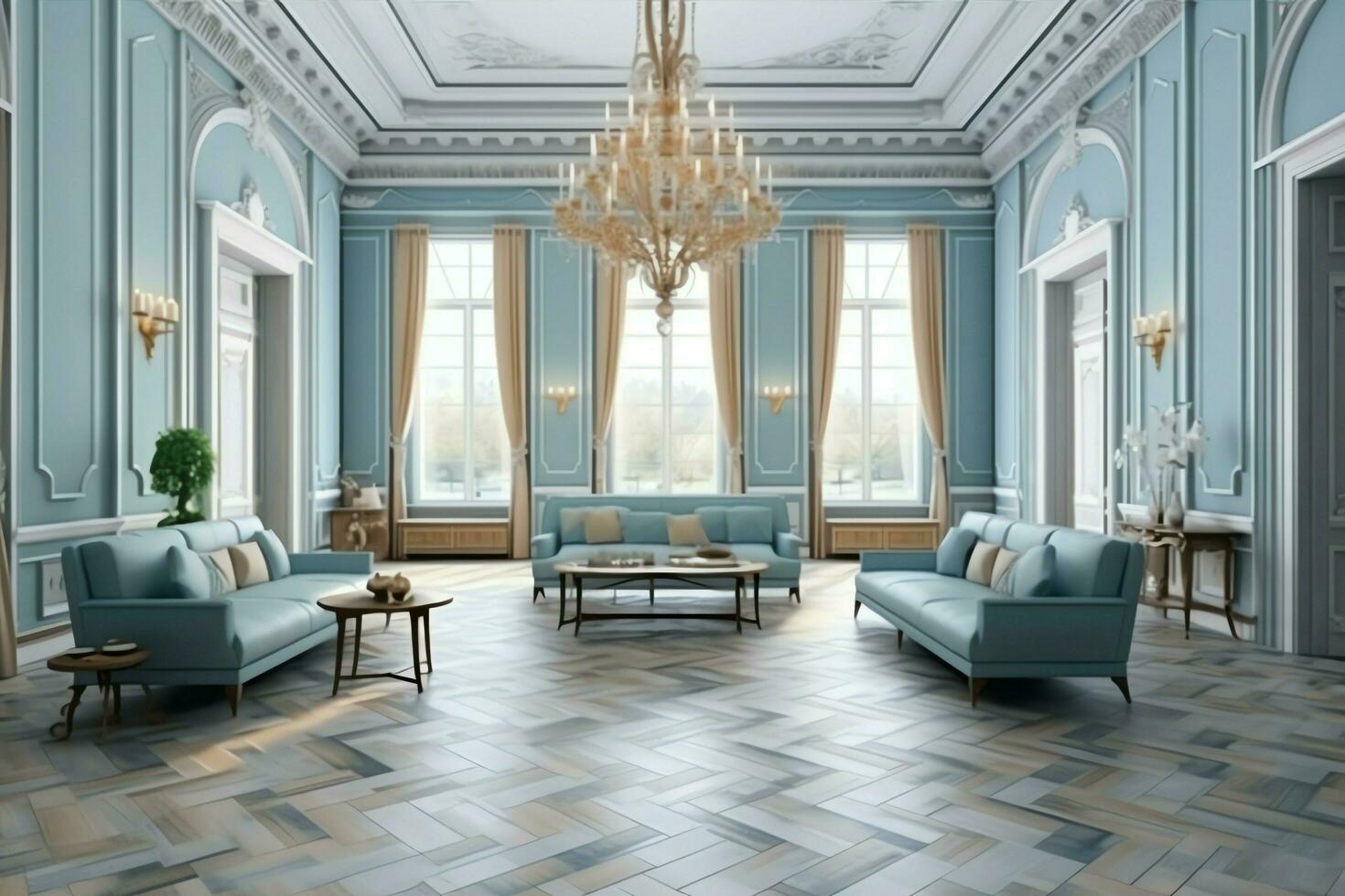Very luxurious room and large with walls decorated with moroccan mosaic. Room in traditional islamic concept by AI Generated photo