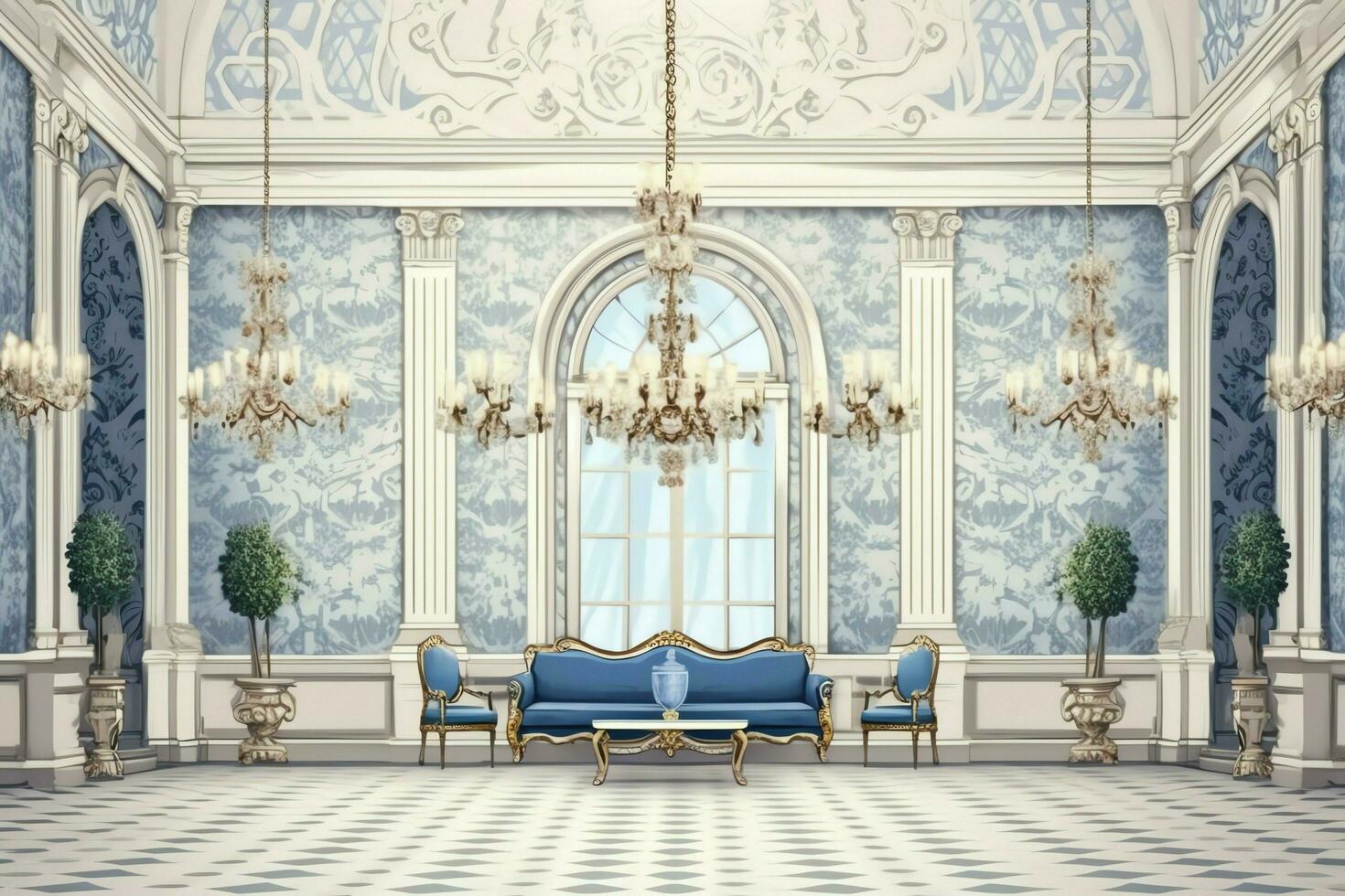 Very luxurious room and large with walls decorated with moroccan mosaic. Room in traditional islamic concept by AI Generated photo