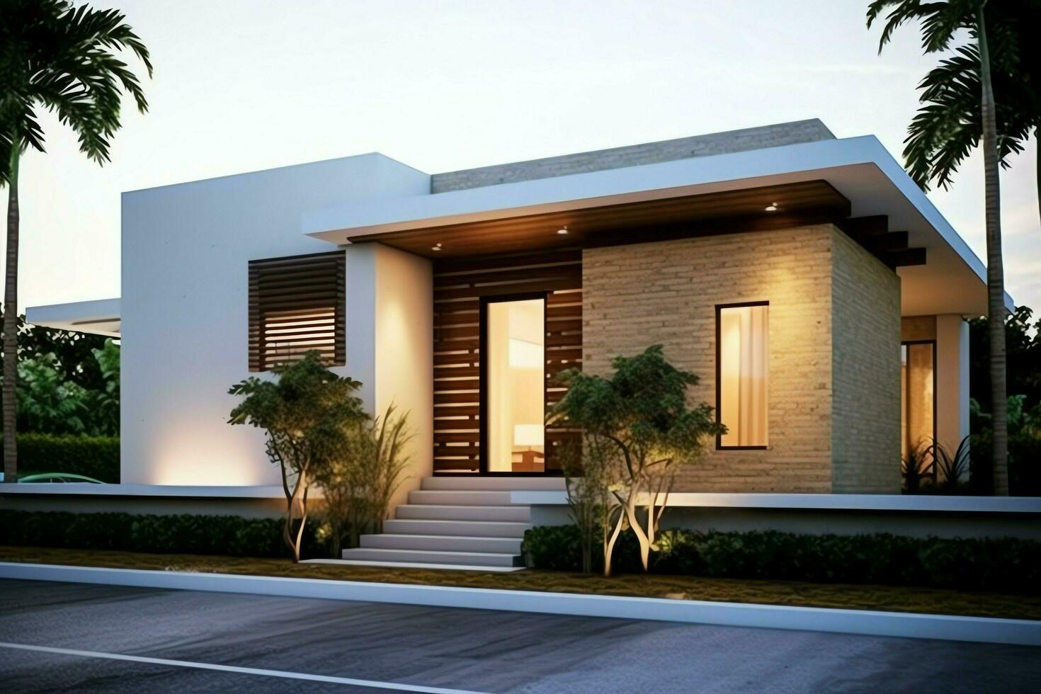 hermosa moderno casa exterior con cochera moderno residencial distrito y minimalista edificio concepto por ai generado foto